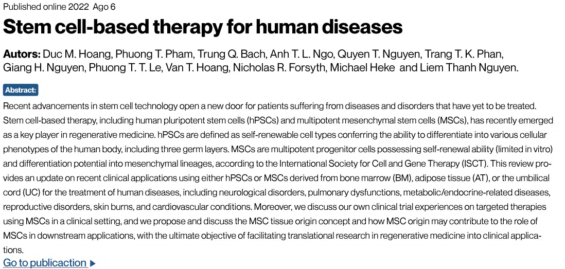 Stem cell-based therapy for human diseases