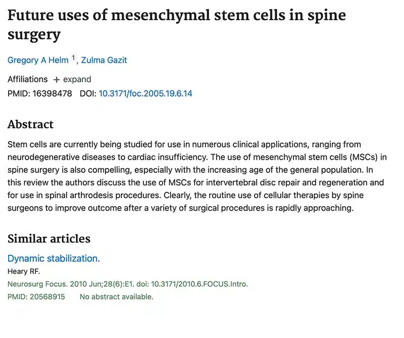 Future uses of mesenchymal stem cells in spine surgery