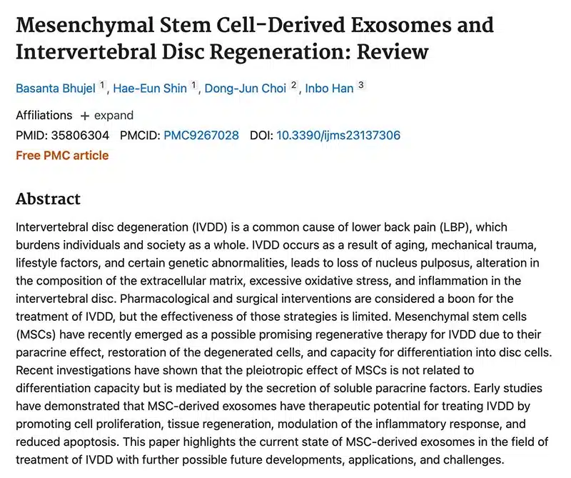 Mesenchymal Stem Cell-Derived Exosomes and Intervertebral Disc Regeneration Review