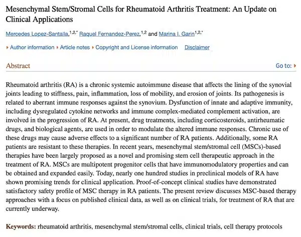 Mesenchymal Stem/Stromal Cells for Rheumatoid Arthritis Treatment: An Update on Clinical Applications