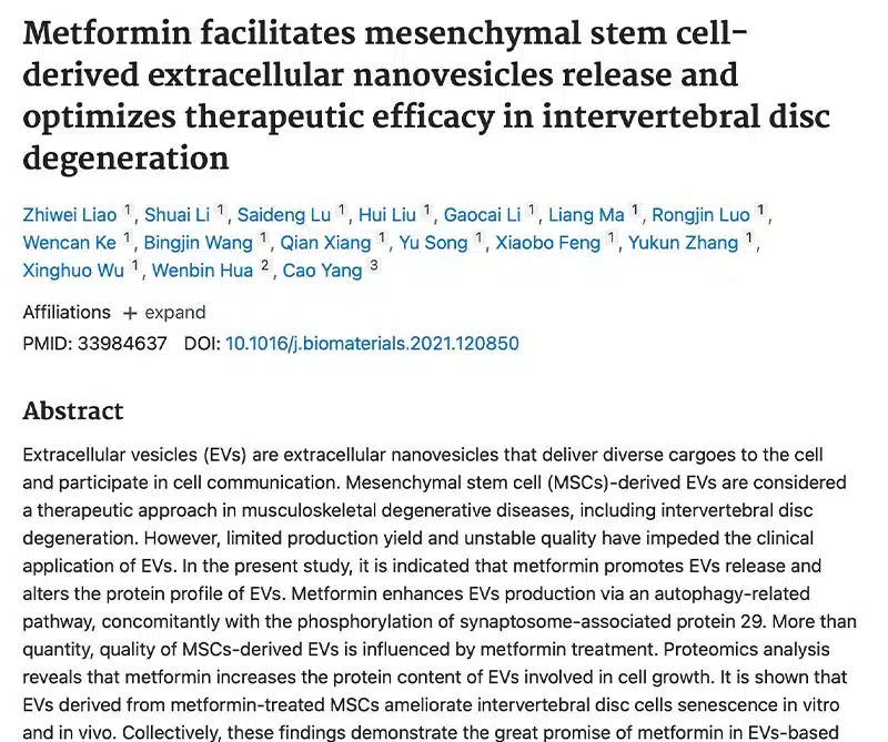 Metformin facilitates mesenchymal stem cell-derived extracellular nanovesicles release and optimizes therapeutic efficacy in intervertebral disc degeneration