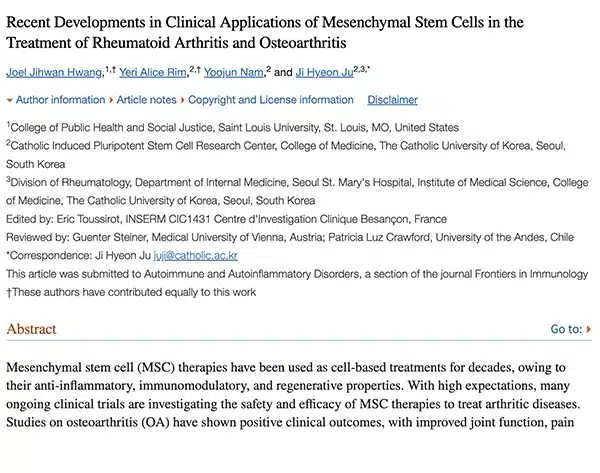 Recent Developments in Clinical Applications of Mesenchymal Stem Cells in the Treatment of Rheumatoid Arthritis and Osteoarthritis