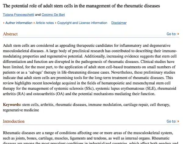 The potential role of adult stem cells in the management of the rheumatic diseases