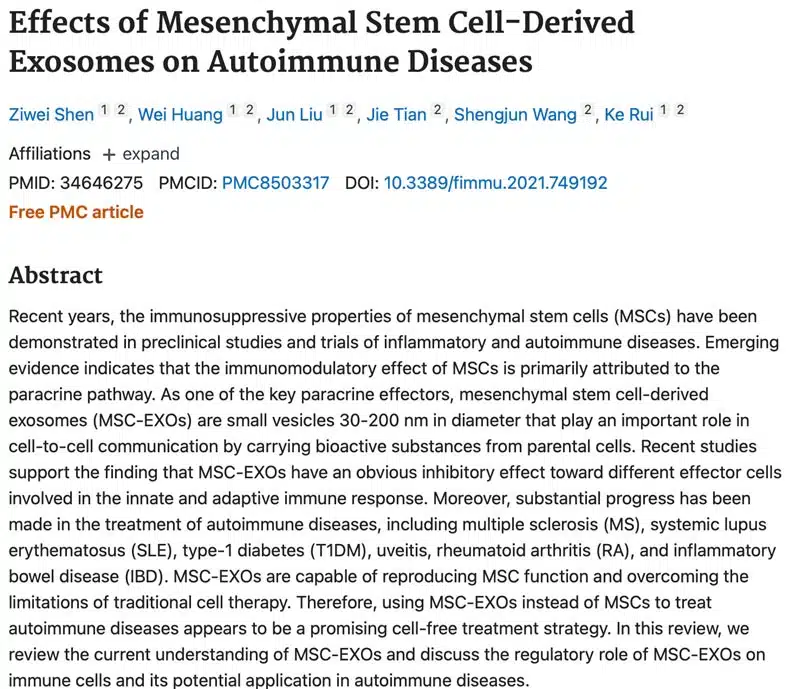 Effects of Mesenchymal Stem Cell-Derived Exosomes on Autoimmune Diseases