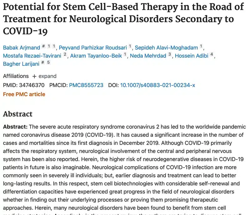 Potential for Stem Cell-Based Therapy in the Road of Treatment for Neurological Disorders Secondary to COVID-19