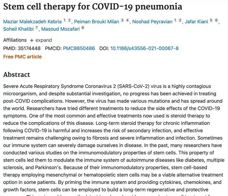 Stem cell therapy for COVID-19 pneumonia