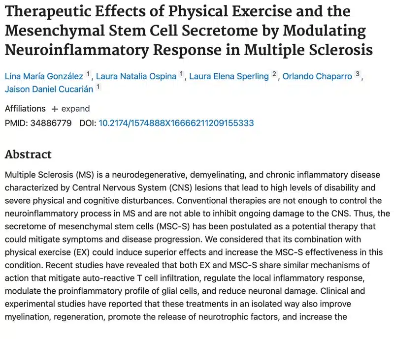 Therapeutic Effects of Physical Exercise and the Mesenchymal Stem Cell Secretome by Modulating Neuroinflammatory Response in Multiple Sclerosis