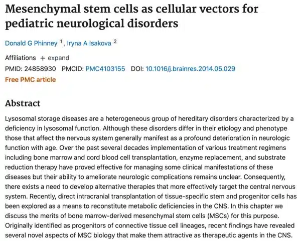 Mesenchymal stem cells as cellular vectors for pediatric neurological disorders