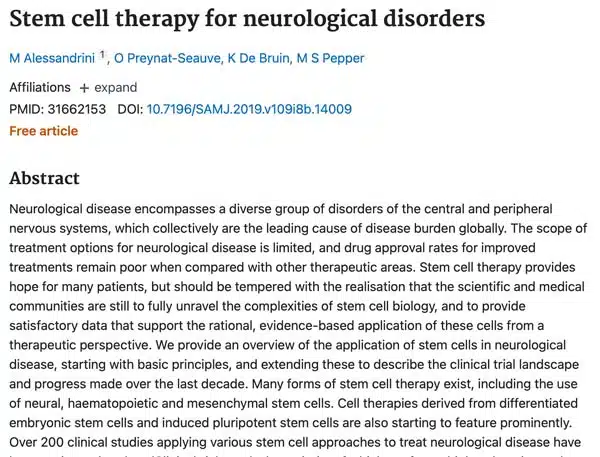 Stem cell therapy for neurological disorders