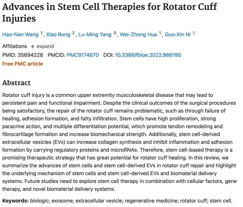 Advances in Stem Cell Therapies for Rotator Cuff Injuries