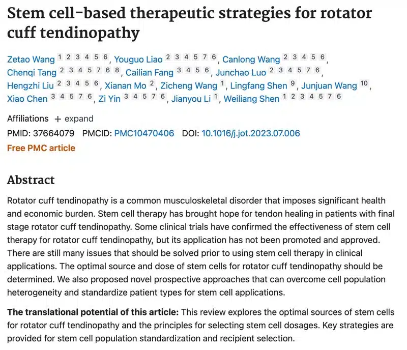 Stem cell-based therapeutic strategies for rotator cuff tendinopathy