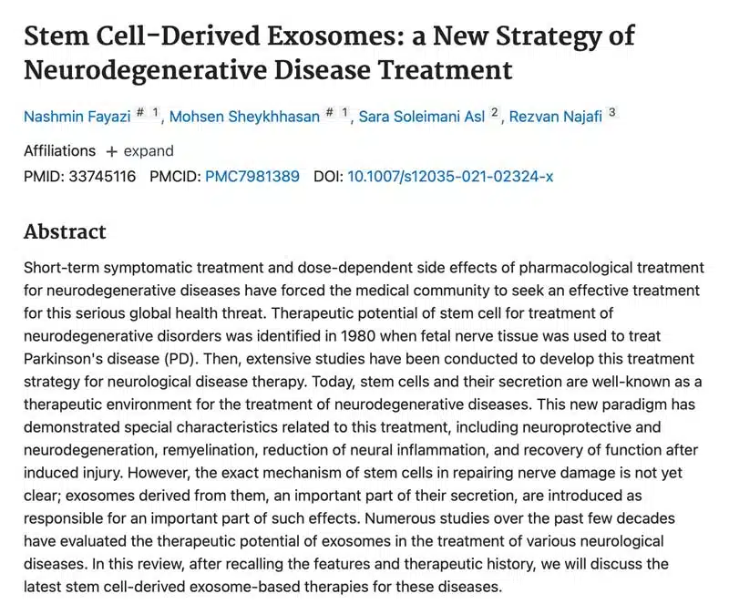 Stem Cell-Derived Exosomes: a New Strategy of Neurodegenerative Disease Treatment