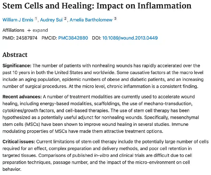 Stem Cells and Healing: Impact on Inflammation