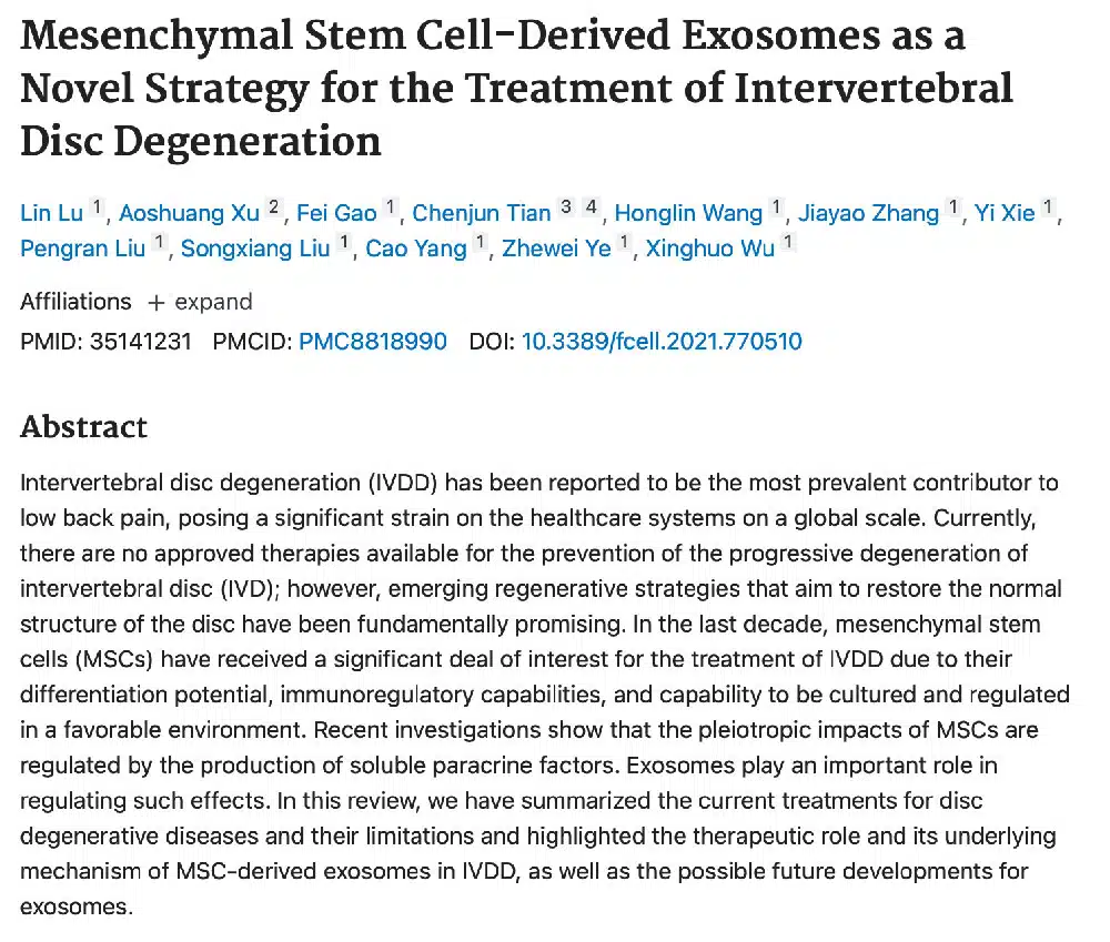 Mesenchymal Stem Cell-Derived Exosomes as a Novel Strategy for the Treatment of Intervertebral Disc Degeneration